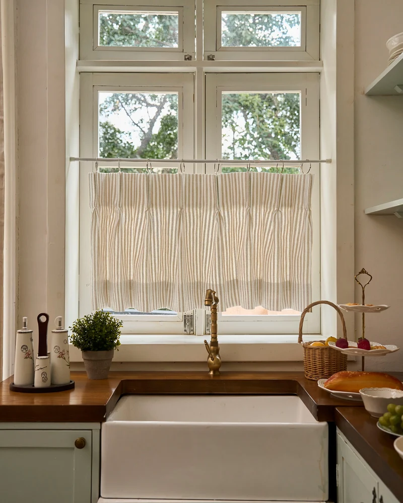 Milo Linen Blend Striped Custom Cafe Curtain