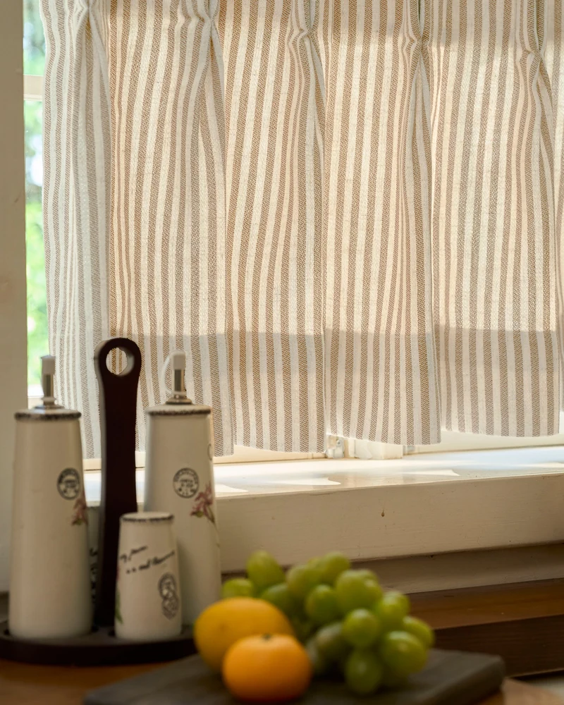 Milo Linen Blend Striped Custom Cafe Curtain