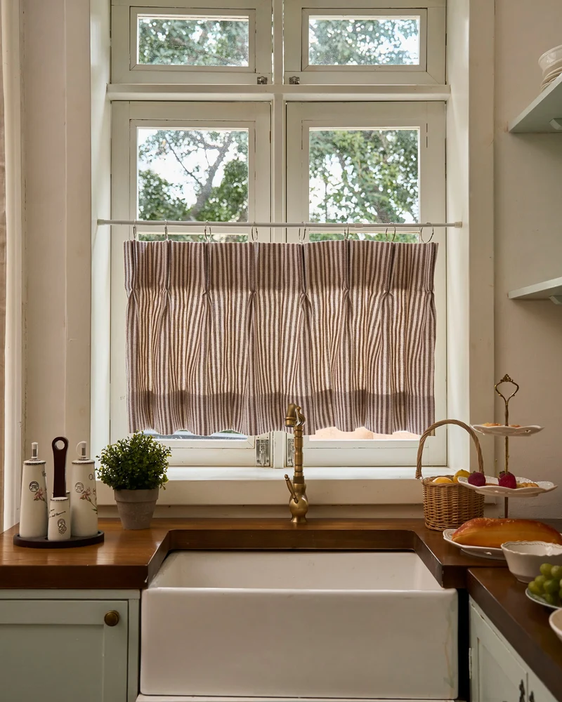 Milo Linen Blend Striped Custom Cafe Curtain