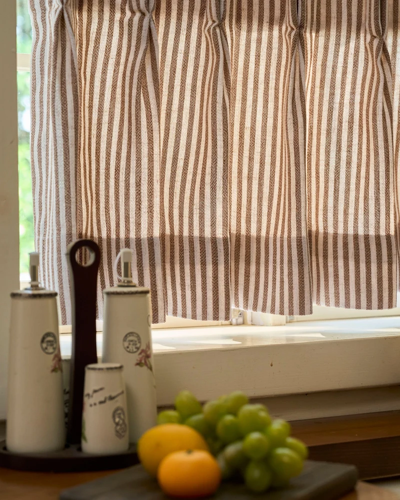 Milo Linen Blend Striped Custom Cafe Curtain