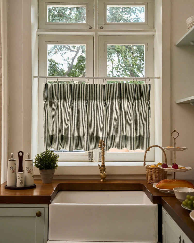 Milo Linen Blend Striped Custom Cafe Curtain