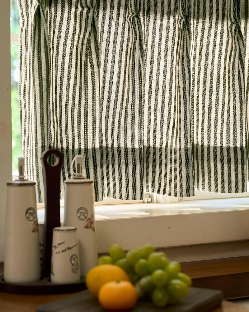 Milo Linen Blend Striped Custom Cafe Curtain