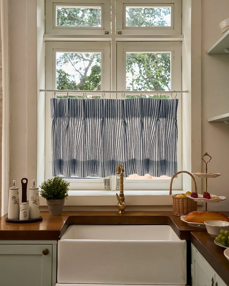 Milo Linen Blend Striped Custom Cafe Curtain
