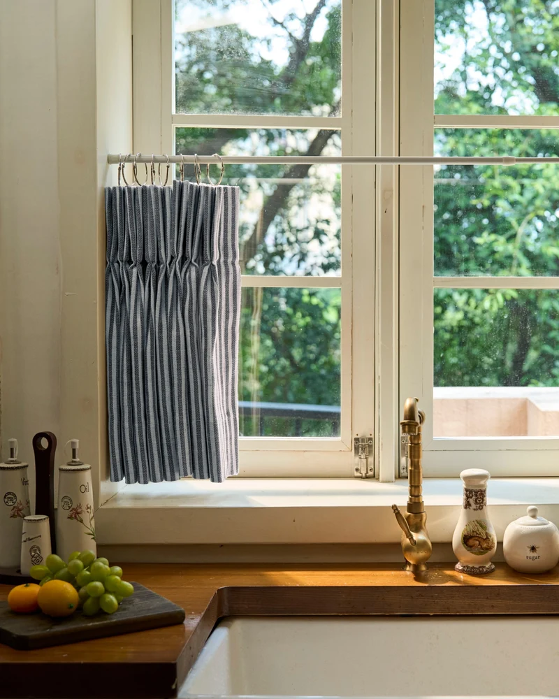 Milo Linen Blend Striped Custom Cafe Curtain