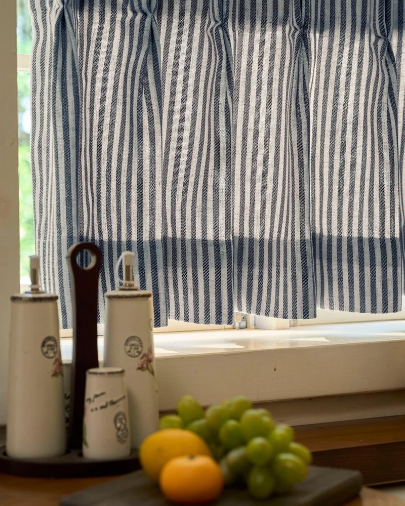 Milo Linen Blend Striped Custom Cafe Curtain