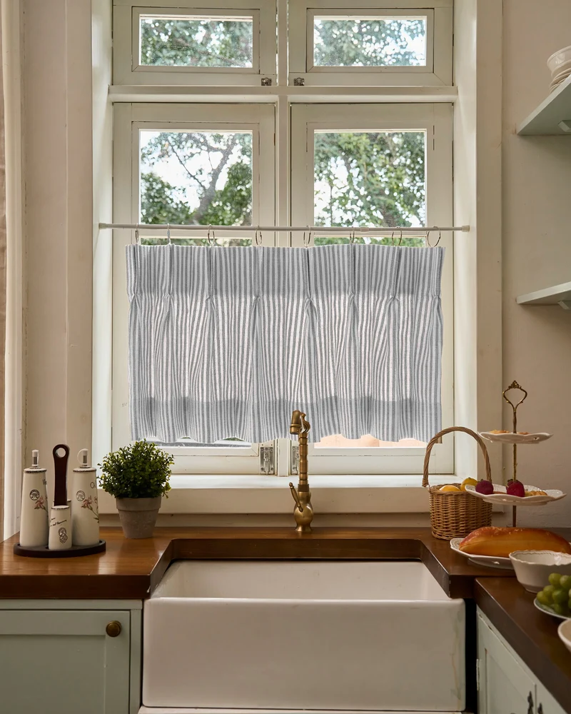Milo Linen Blend Striped Custom Cafe Curtain
