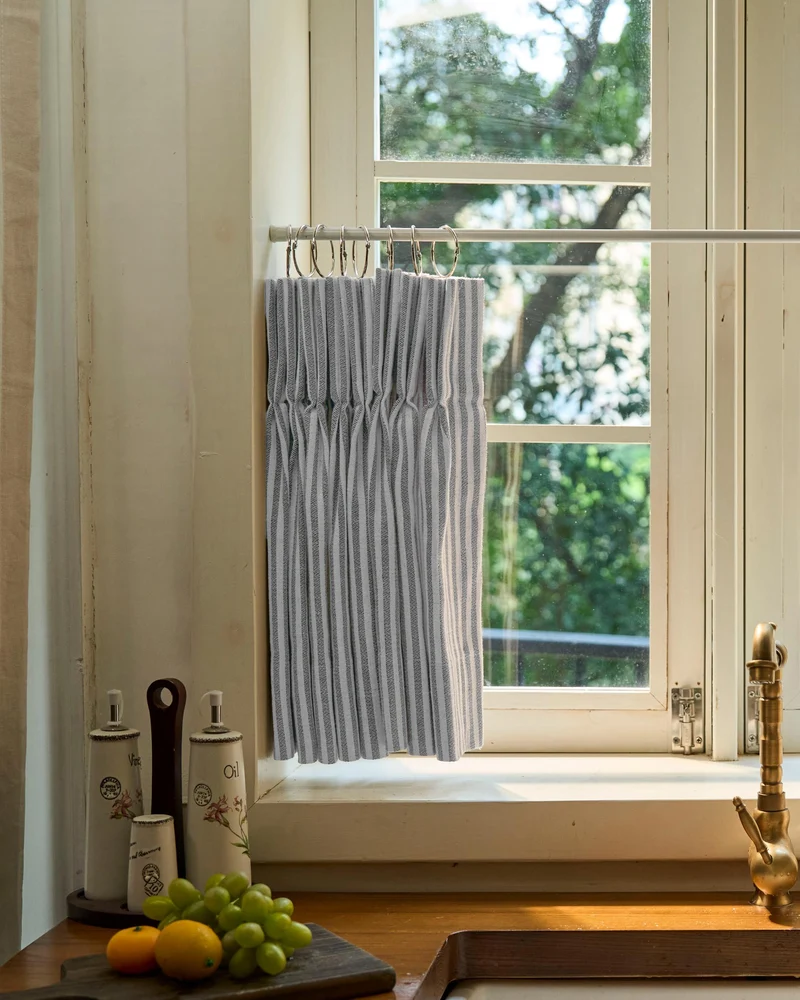 Milo Linen Blend Striped Custom Cafe Curtain
