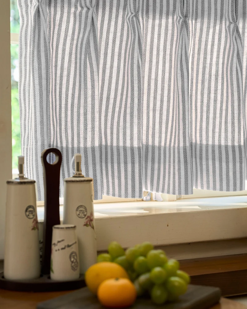 Milo Linen Blend Striped Custom Cafe Curtain