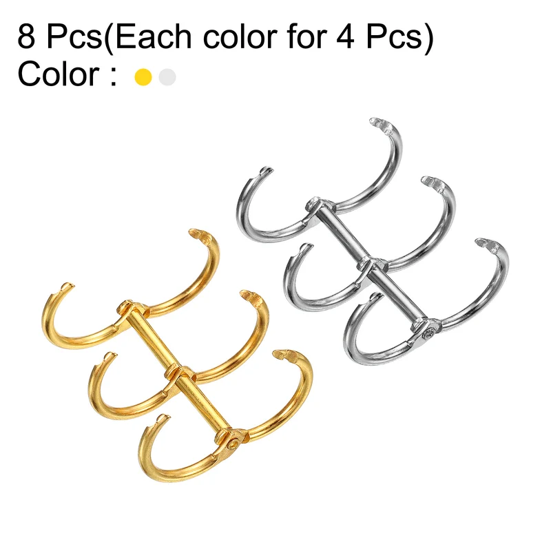 8Pcs 3 Circle Binder Rings 0.79" Metal Loose Leaf Ring, Silver Tone/Gold Tone