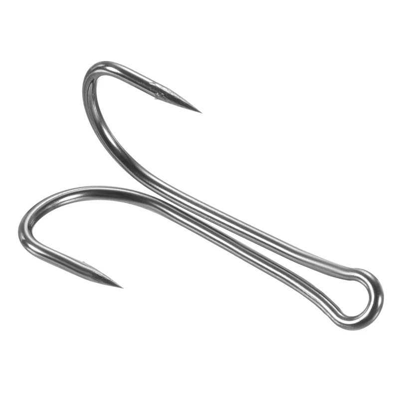 20Pcs 2# 1.06" Double Fish Hooks Carbon Steel Open Shank Barbed Frog Hook Black