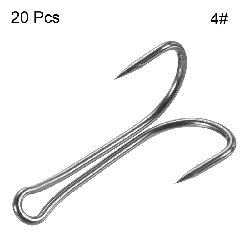 20Pcs 2# 1.06" Double Fish Hooks Carbon Steel Open Shank Barbed Frog Hook Black