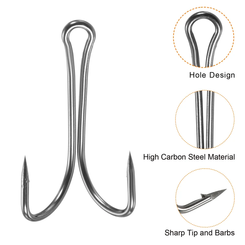 20Pcs 2# 1.06" Double Fish Hooks Carbon Steel Open Shank Barbed Frog Hook Black