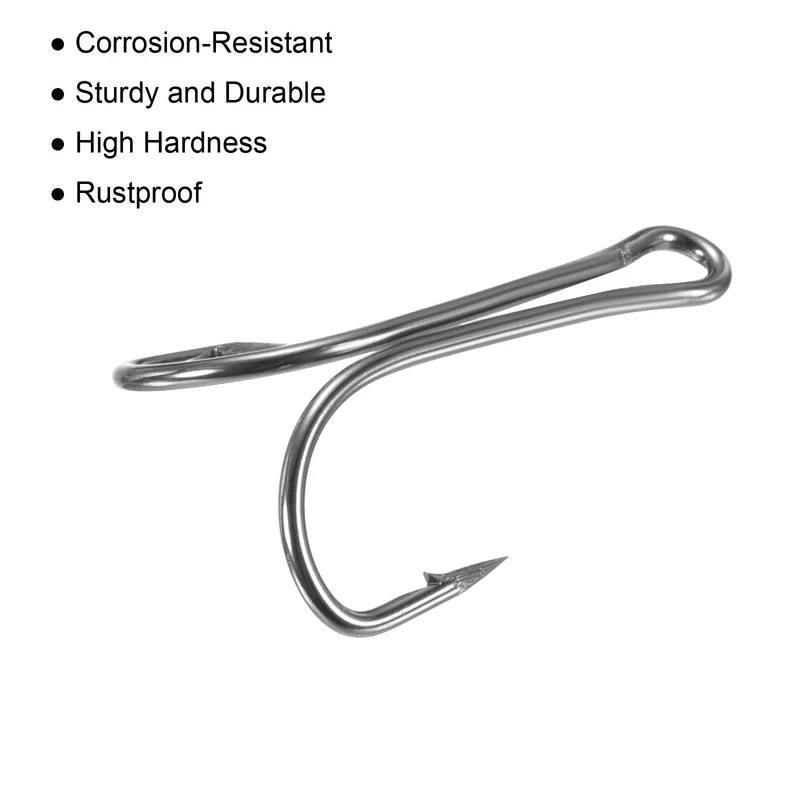 20Pcs 2# 1.06" Double Fish Hooks Carbon Steel Open Shank Barbed Frog Hook Black