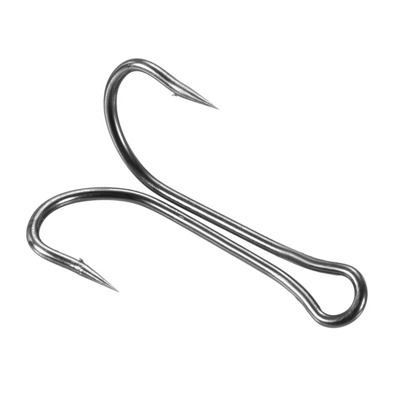 20Pcs 2# 1.06" Double Fish Hooks Carbon Steel Open Shank Barbed Frog Hook Black