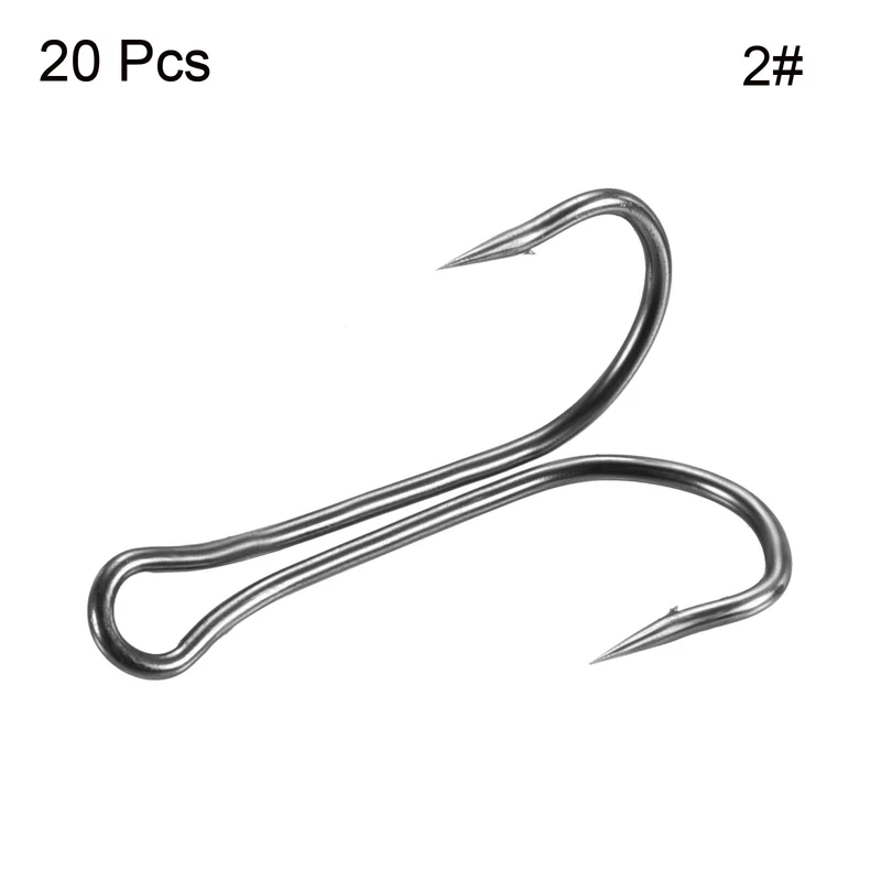 20Pcs 2# 1.06" Double Fish Hooks Carbon Steel Open Shank Barbed Frog Hook Black