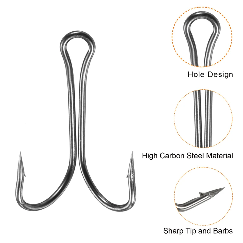 20Pcs 2# 1.06" Double Fish Hooks Carbon Steel Open Shank Barbed Frog Hook Black