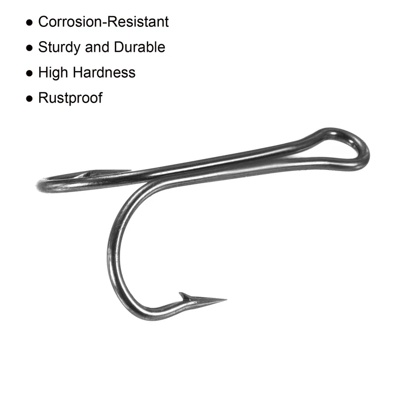 20Pcs 2# 1.06" Double Fish Hooks Carbon Steel Open Shank Barbed Frog Hook Black