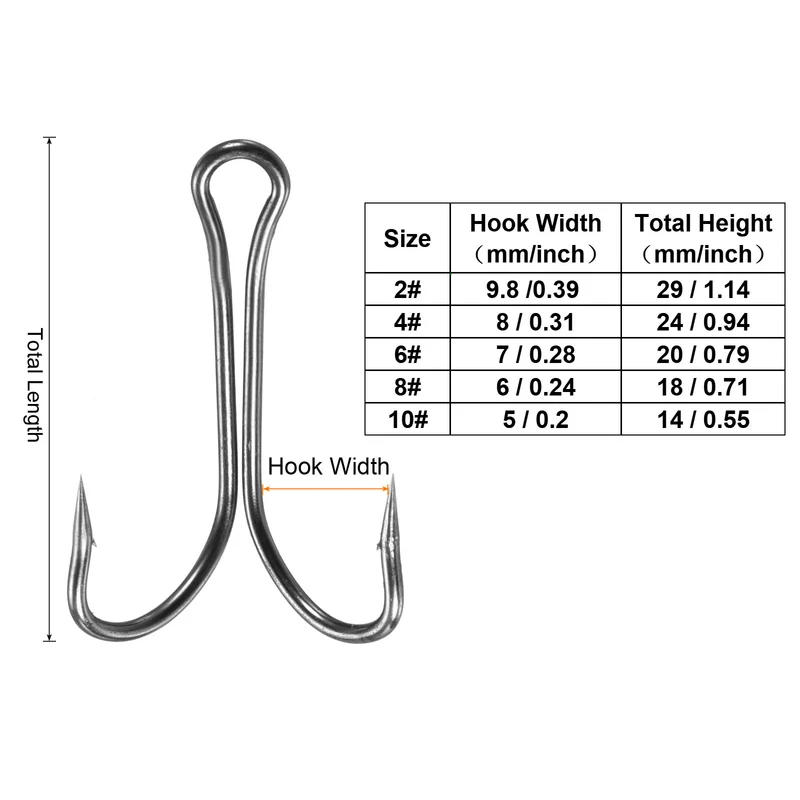 20Pcs 2# 1.06" Double Fish Hooks Carbon Steel Open Shank Barbed Frog Hook Black