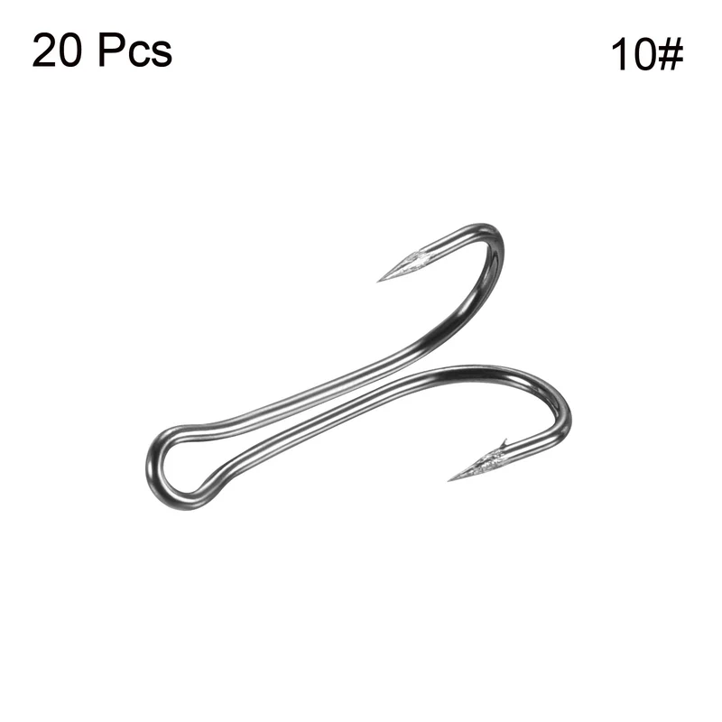 20Pcs 2# 1.06" Double Fish Hooks Carbon Steel Open Shank Barbed Frog Hook Black