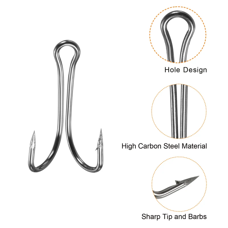 20Pcs 2# 1.06" Double Fish Hooks Carbon Steel Open Shank Barbed Frog Hook Black
