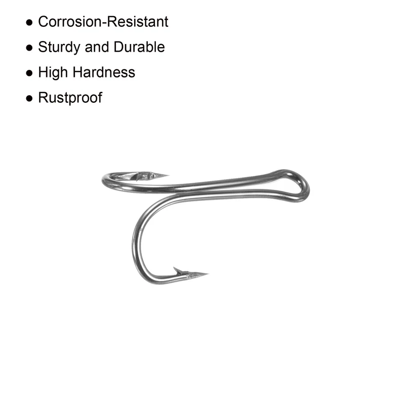 20Pcs 2# 1.06" Double Fish Hooks Carbon Steel Open Shank Barbed Frog Hook Black