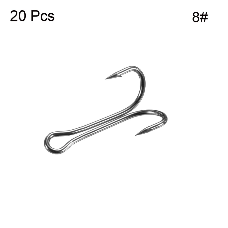 20Pcs 2# 1.06" Double Fish Hooks Carbon Steel Open Shank Barbed Frog Hook Black