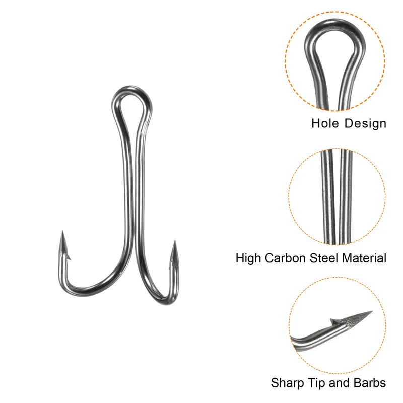 20Pcs 2# 1.06" Double Fish Hooks Carbon Steel Open Shank Barbed Frog Hook Black
