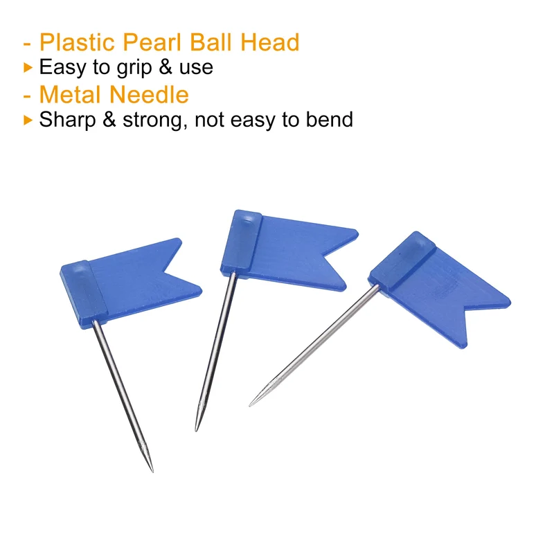 Flag Map Push Pins, Plastic Head Steel Point Travel Maps Tacks for Picture Hanging Home Office