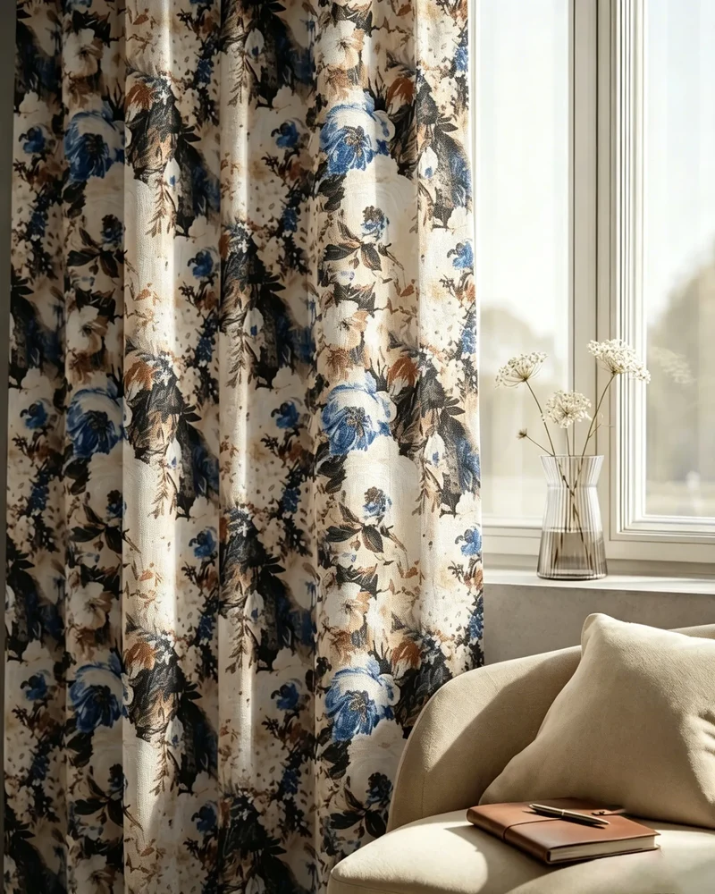 Canvas Velvet Floral Custom Curtain