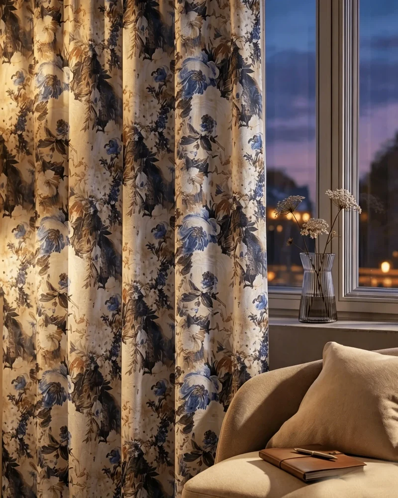 Canvas Velvet Floral Custom Curtain