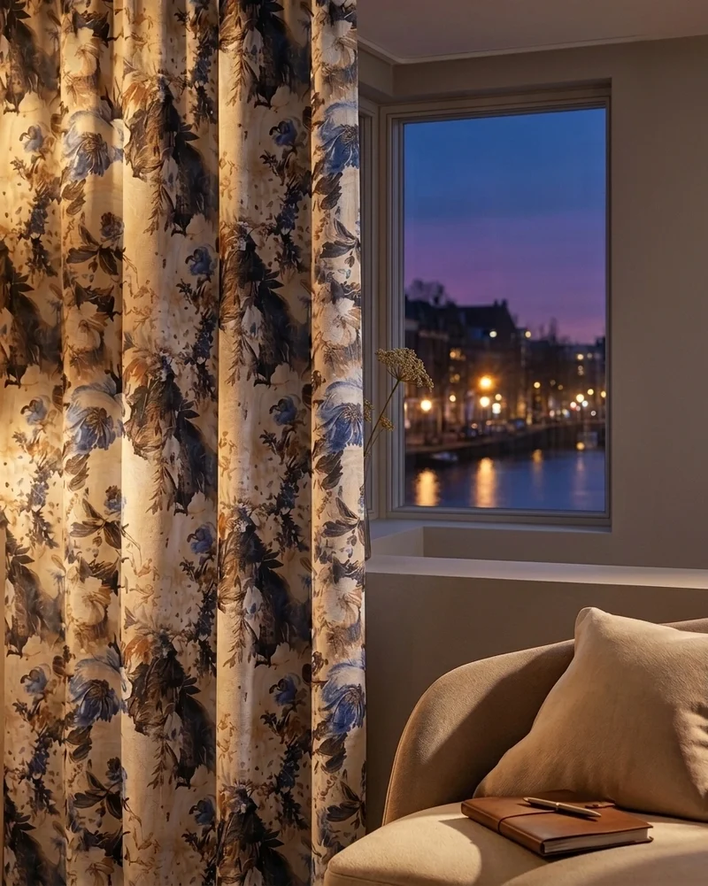 Canvas Velvet Floral Custom Curtain