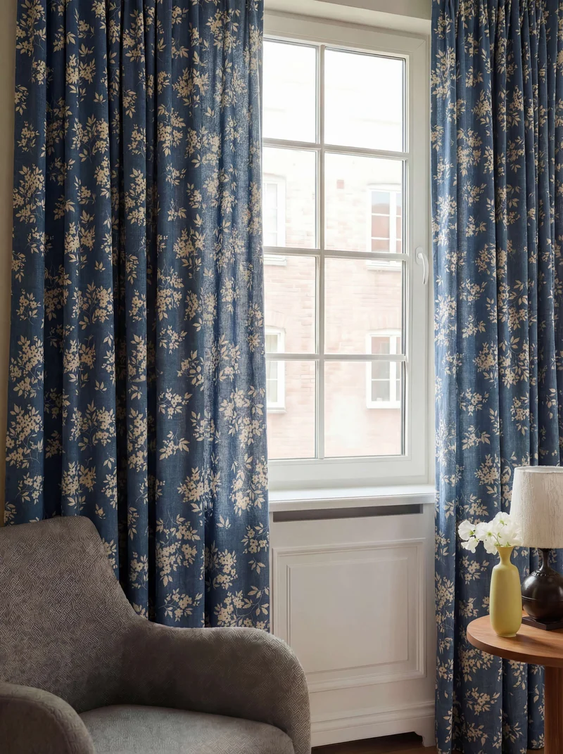 Haven Linen Blend Floral Patterned Custom Curtain