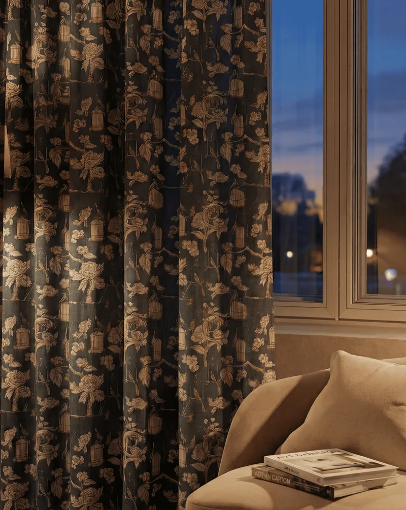 Seeker Linen Blend Floral Patterned Custom Curtain