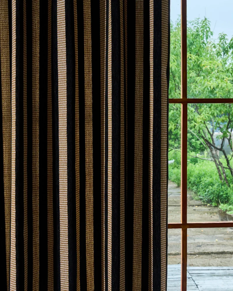 Renee 4 layers Soundproof Thermal Striped Linen Velvet Color Block Custom Curtain