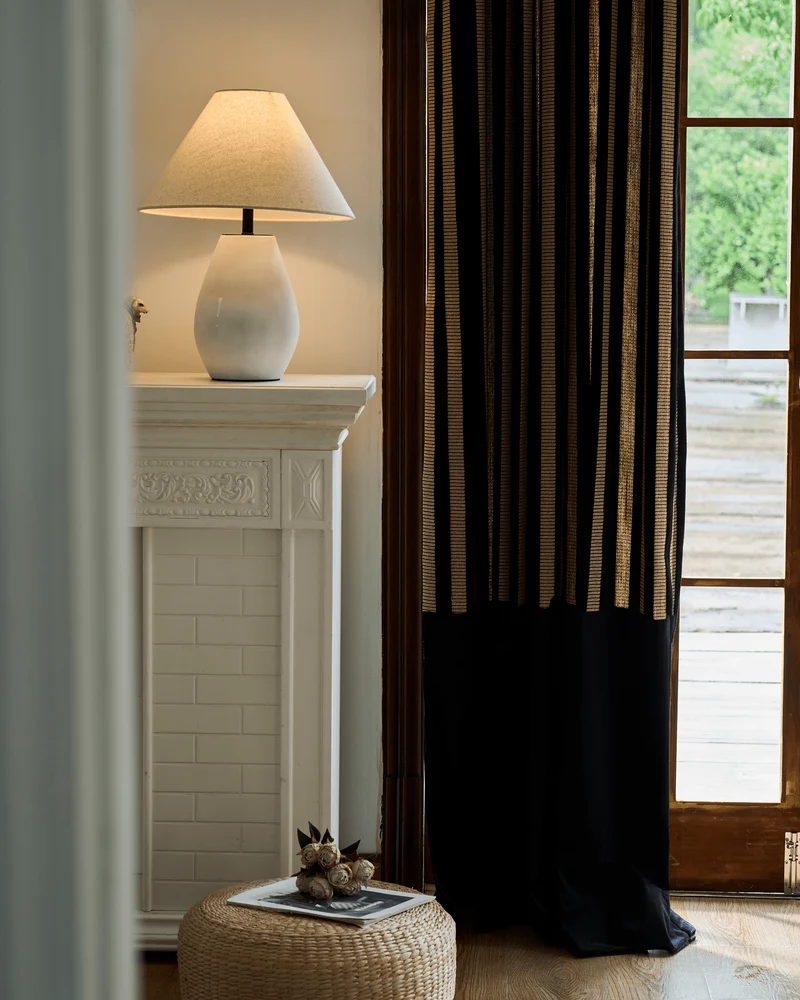 Renee 4 layers Soundproof Thermal Striped Linen Velvet Color Block Custom Curtain