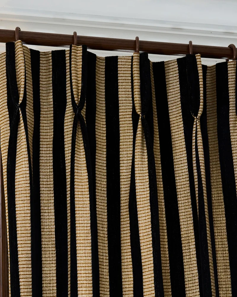 Renee Striped Linen Velvet Color Block Custom Curtain