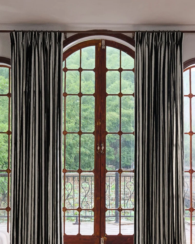 Renee Striped Linen Velvet Color Block Custom Curtain