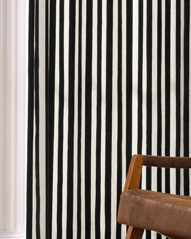 Renee 4 layers Soundproof Thermal Striped Linen Velvet Color Block Custom Curtain