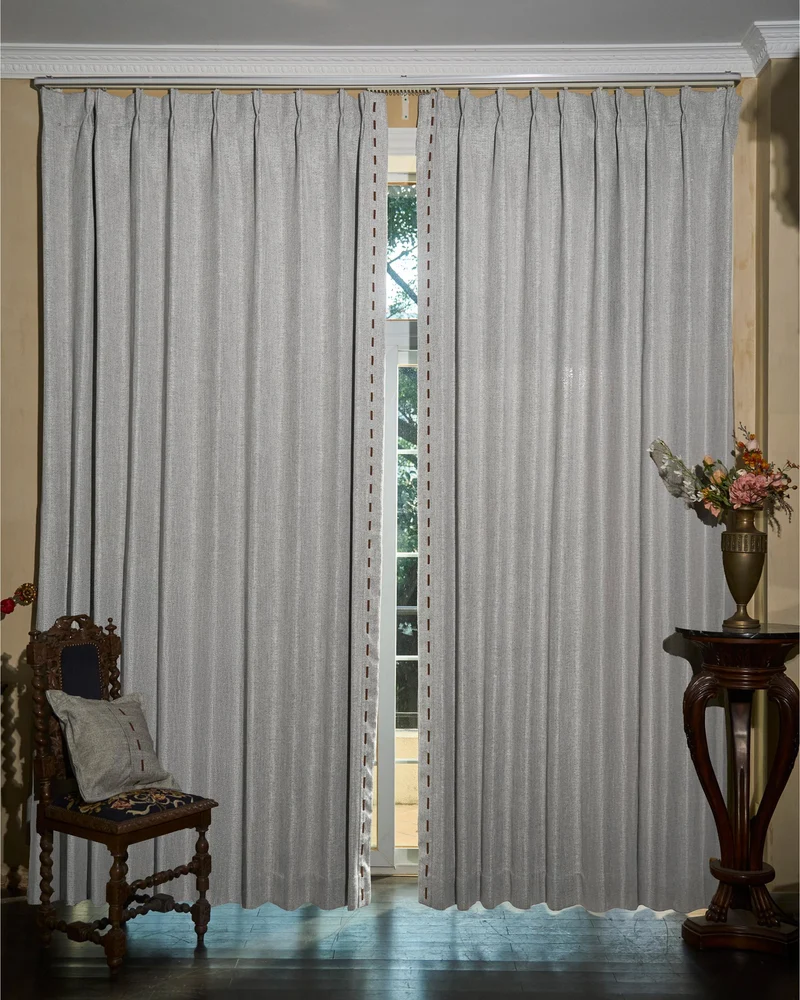 Cleo Textured Custom Curtain with Trim