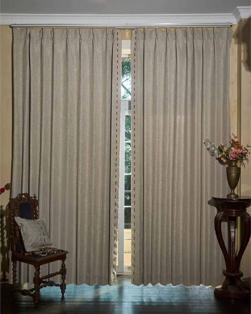 Cleo Textured Custom Curtain with Trim