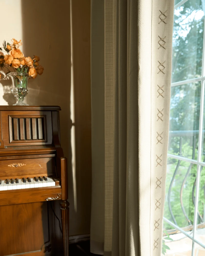 Arden Textured Custom Curtain with Trim