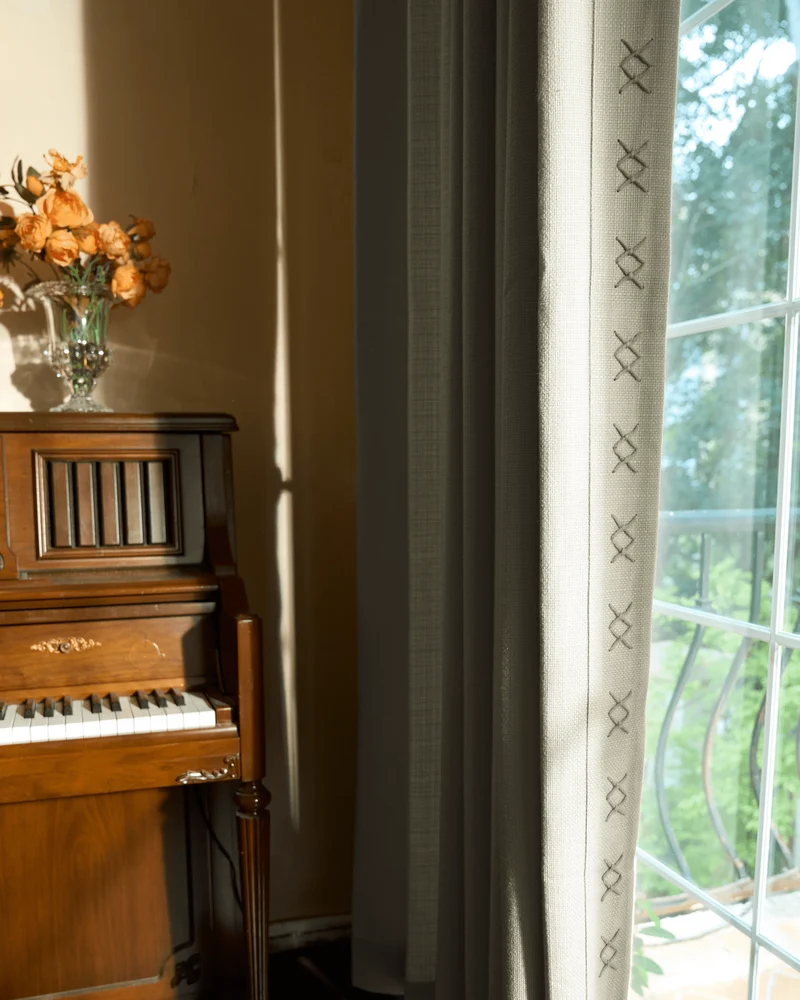 Arden Textured Custom Curtain with Trim