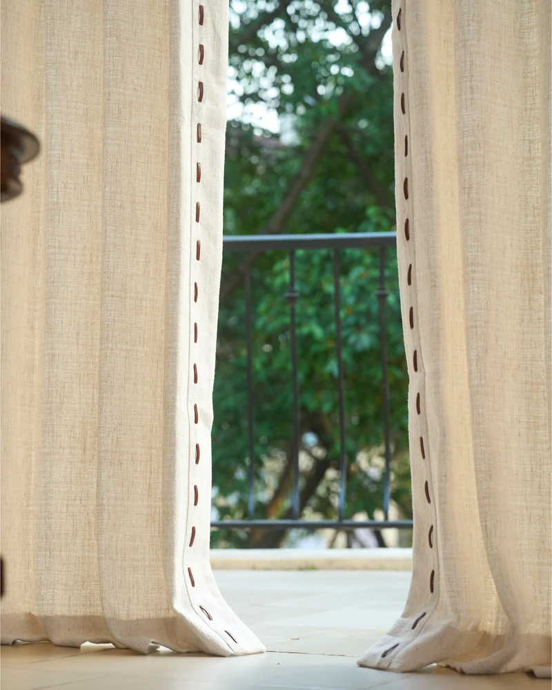 Luna Linen Blend Textured Custom Curtain with Trim