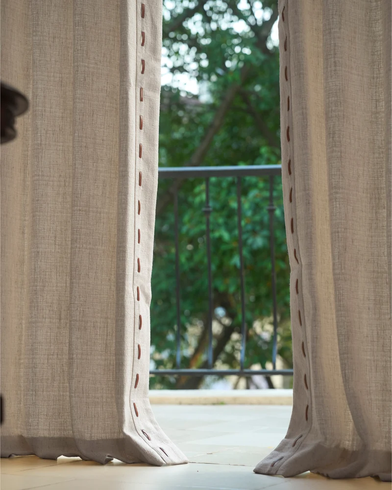 Luna Linen Blend Textured Custom Curtain with Trim