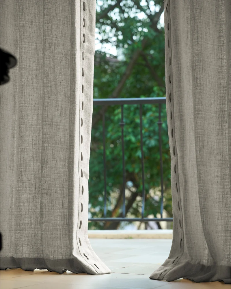 Luna Linen Blend Textured Custom Curtain with Trim
