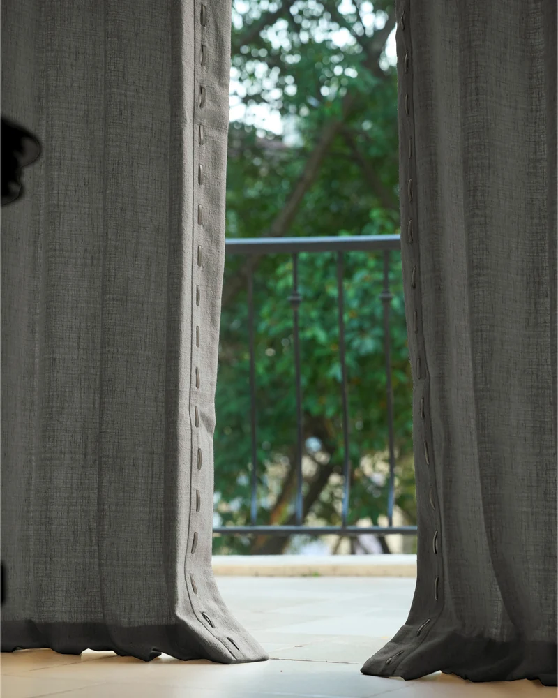 Luna Linen Blend Textured Custom Curtain with Trim