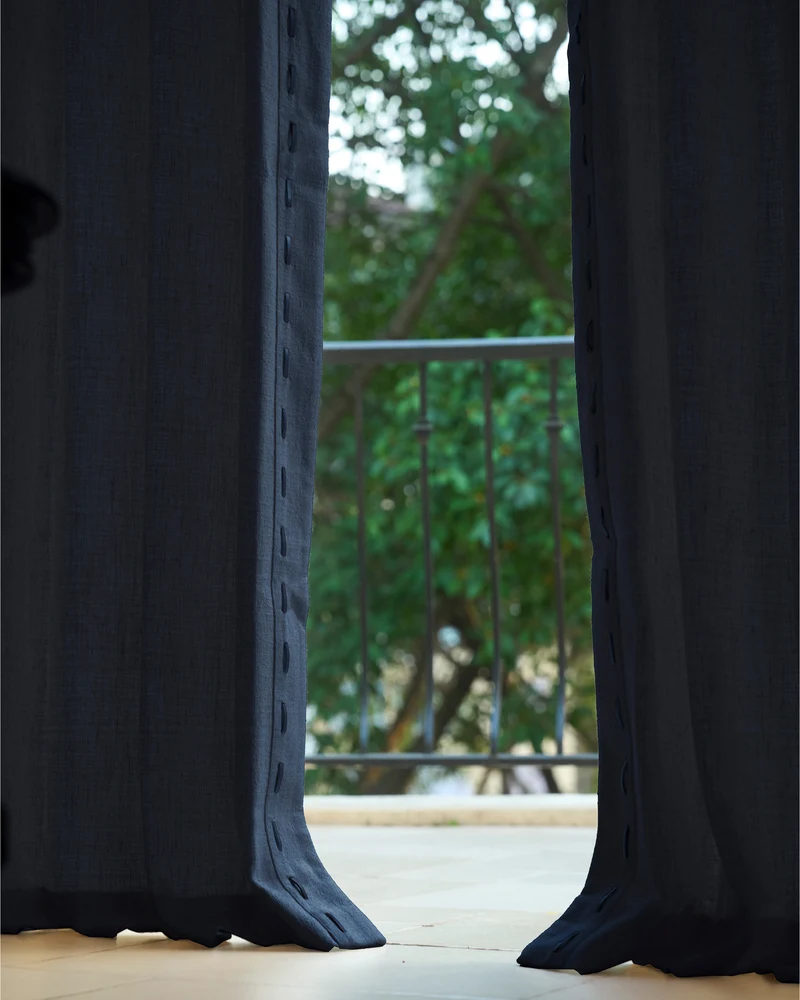 Luna Linen Blend Textured Custom Curtain with Trim
