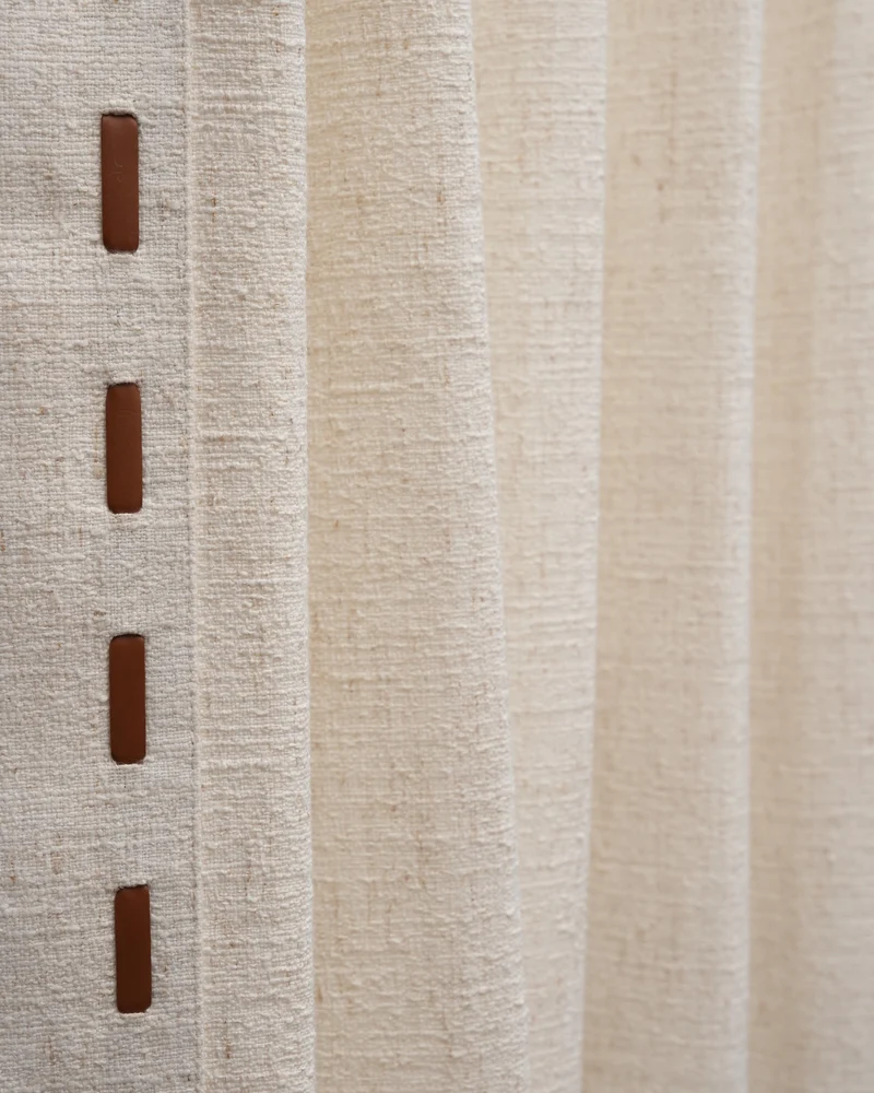 Luna Linen Blend Textured Custom Curtain with Trim