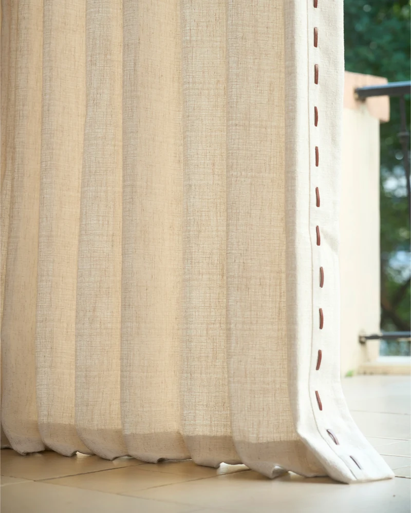 Luna Linen Blend Textured Custom Curtain with Trim