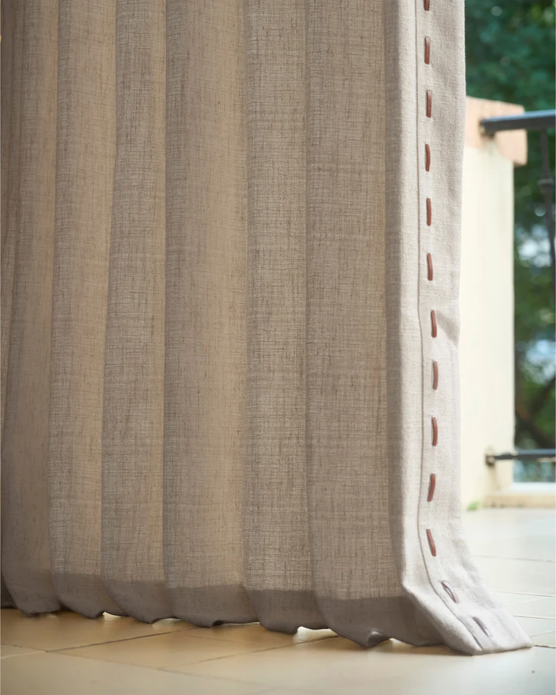 Luna Linen Blend Textured Custom Curtain with Trim